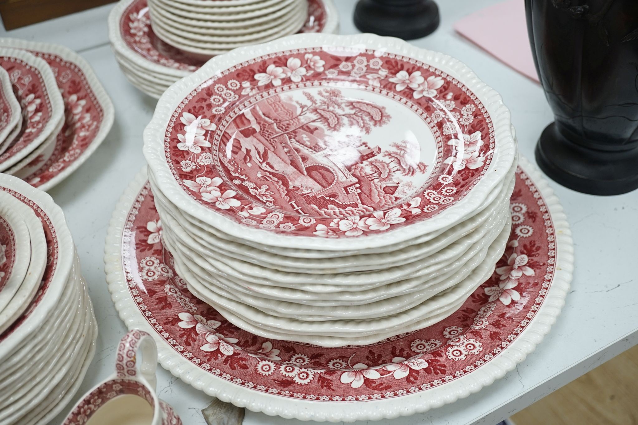 A Spode Pink Tower pattern part dinner service
